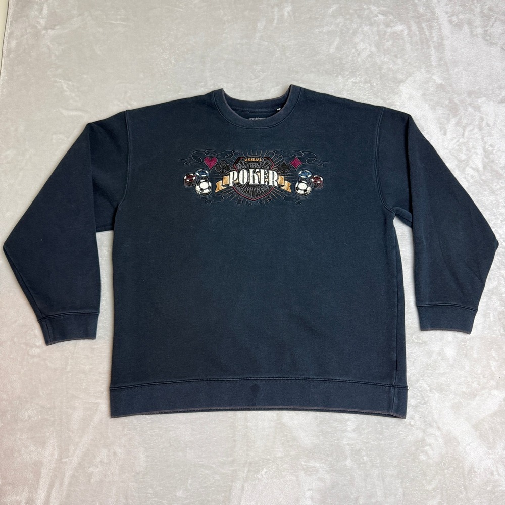 Croft & Barrow Poker Tournament Sweatshirt Mens L Black Embroidered Casino Cards